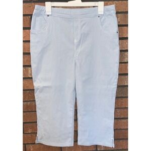 HUE Womens Blue White Striped Pull On Capri Pants Cropped Stretchy Size L